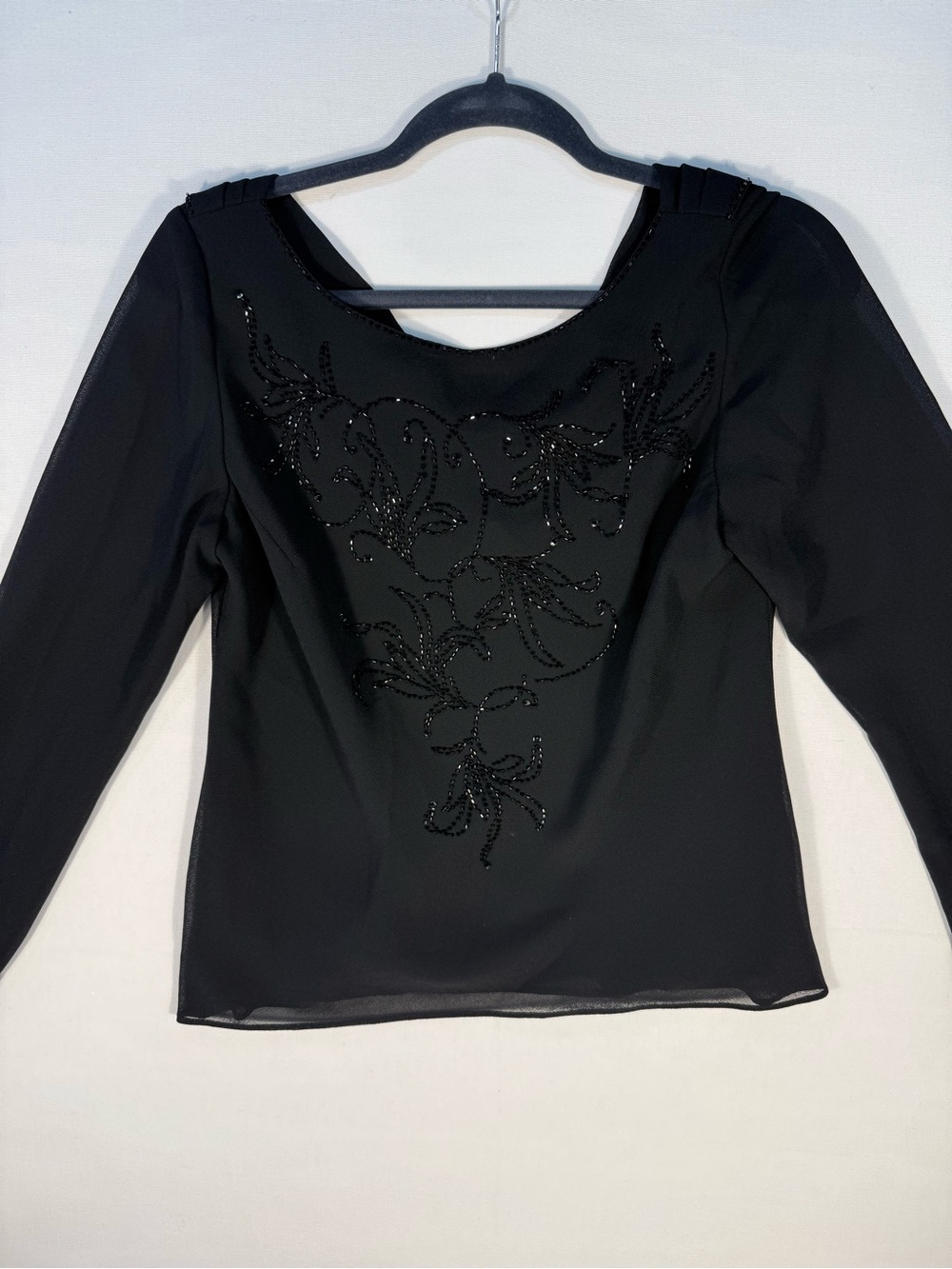 Sandra Darren Black Beaded Long-Sleeve Blouse
